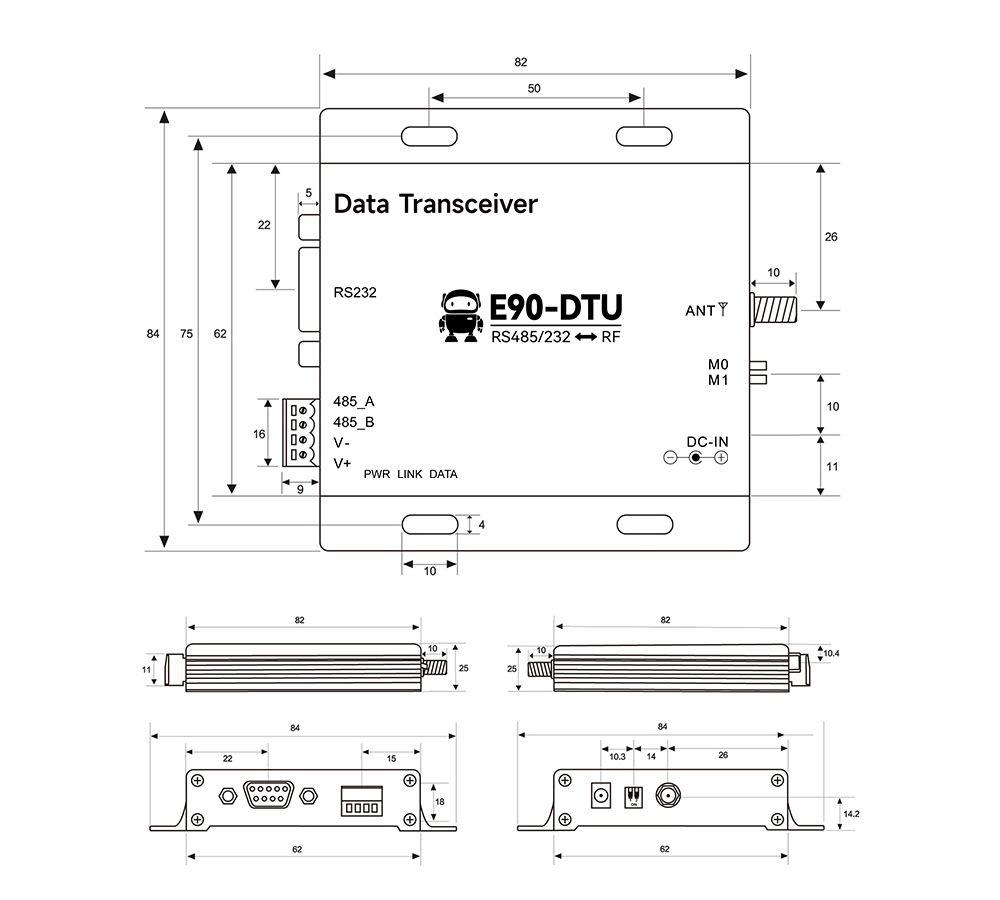 E90-DTU(2G4HD12) 無線數(shù)傳電臺引腳定義