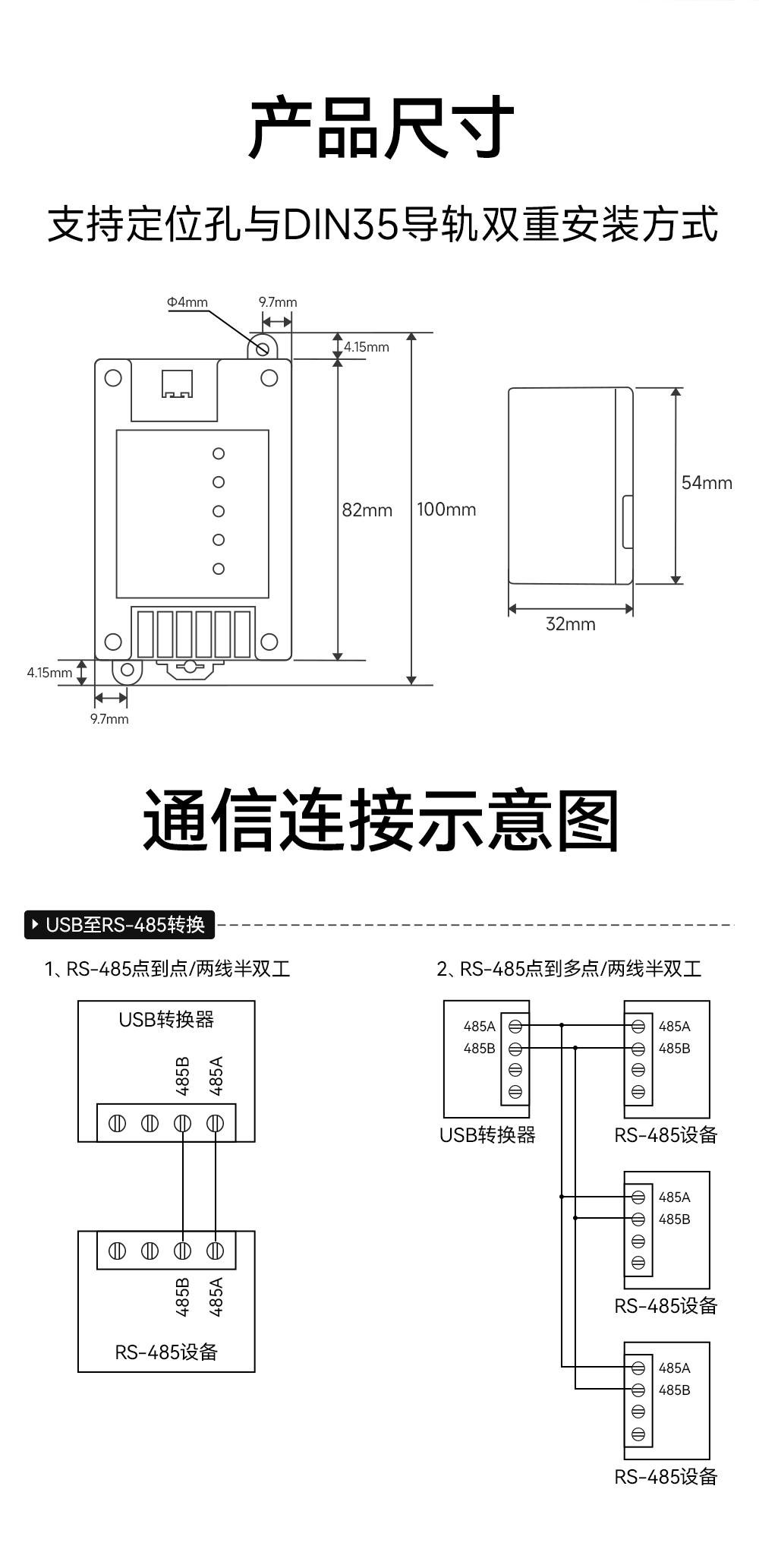 E810-U21C 2路USB轉(zhuǎn)RS485轉(zhuǎn)換模塊 (12)