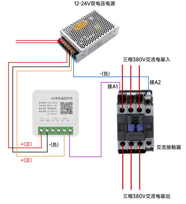 7-CE31-SD02遙控開關(guān)外接380V接觸器接線圖