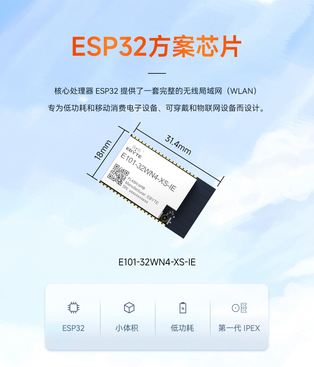 E101-32WN4-XS-IE 雙模藍(lán)牙WiFi模塊詳情頁01